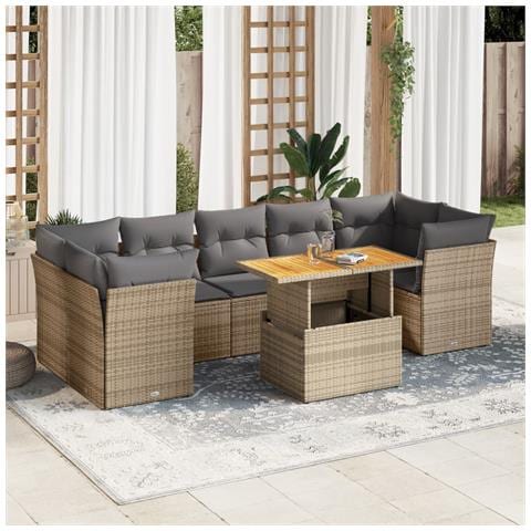 Set Divano Da Giardino 8 Pz Con Cuscini Beige In Polyrattan - Foto 1