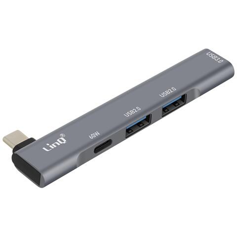 Hub Usb-c 4 In 1 Con Ricarica Usb-c 60w E 3 Porte Usb 3.0 E 2.0, Argento - Foto 1