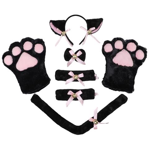 Set Di Guanti Senza Dita E Fascia Per La Testa Con Zampa Di Gatto Carina Black - Foto 1