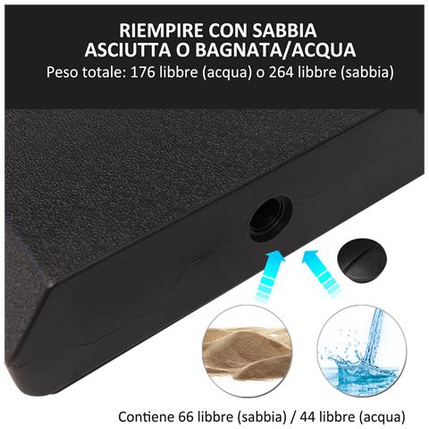 Base per Ombrellone a Braccio da 4 Pezzi Riempibile con Acqua o Sabbia per Basi a Croce da 100x100cm, Nero - Foto 6