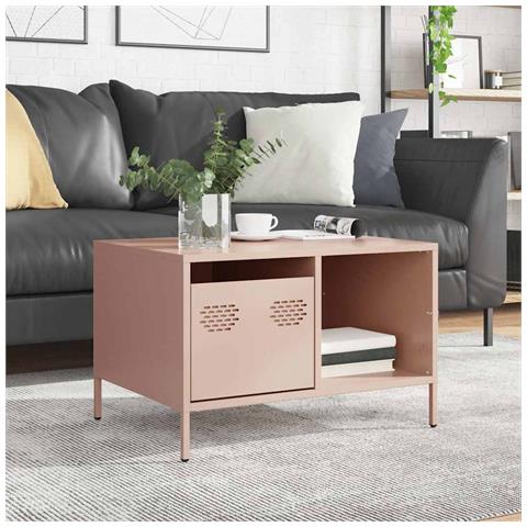 Tavolino Rosa 68,5x50x43,5 Cm In Acciaio Laminato A Freddo - Foto 3