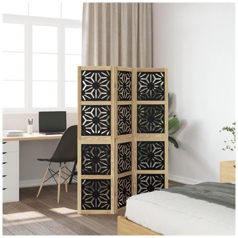 Divisorio Ambienti 3 Pannelli Marrone E Nero Massello Paulownia - Foto 3