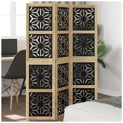 Divisorio Ambienti 3 Pannelli Marrone E Nero Massello Paulownia - Foto 1