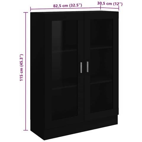 Armadietto Con Vetrina Nero 82,5x30,5x115 Cm Legno Multistrato - Foto 8