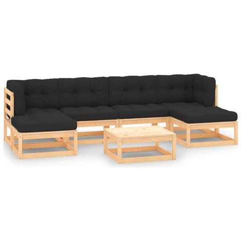 Lusso Casadino - Set Salotto Giardino 7 Pz Cuscini Antracite Legno Massello Pino - Foto 2