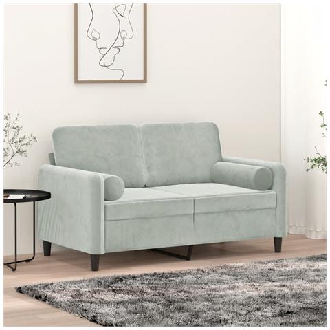 Divano a 2 Posti con Cuscini Grigio Chiaro 120 cm in Velluto - Foto 2