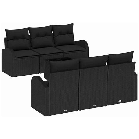 Set di divani da giardino con cuscini Nero Polyrattan - Foto 1