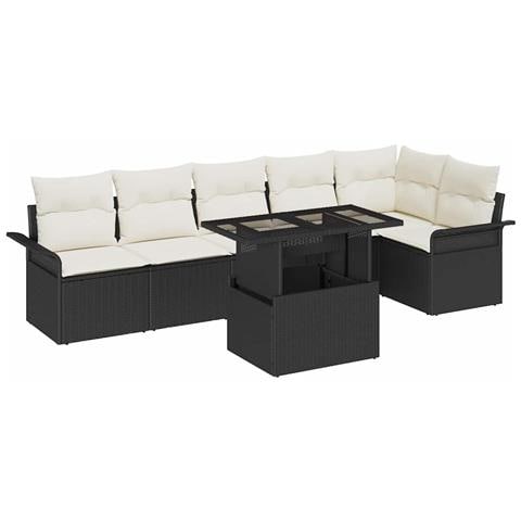 Set Divani Giardino a 7 Pezzi con Cuscini Neri in Rattan Polietilene - Foto 1