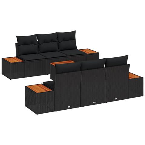 Set Divano da Giardino 7 Pezzi con Cuscini Rattan Sintetico Nero Acacia - Foto 1