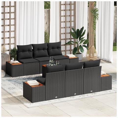 Set Divano da Giardino 7 Pezzi con Cuscini Rattan Sintetico Nero Acacia - Foto 2