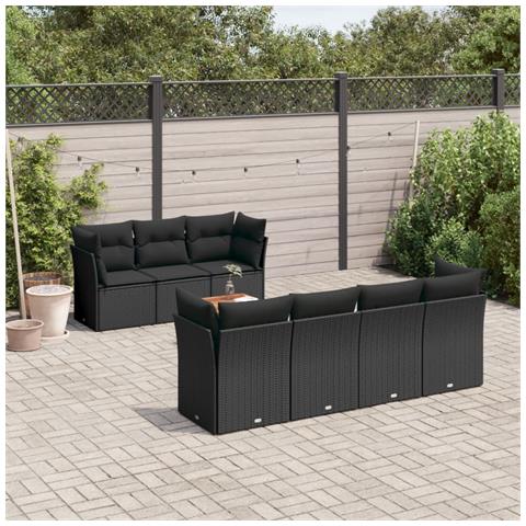 Set Divani da Giardino con Cuscini 8 pz Nero in Polyrattan - Foto 2