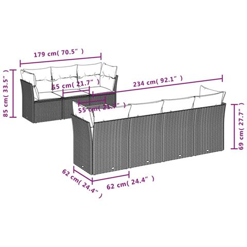 Set Divani da Giardino con Cuscini 8 pz Nero in Polyrattan - Foto 3