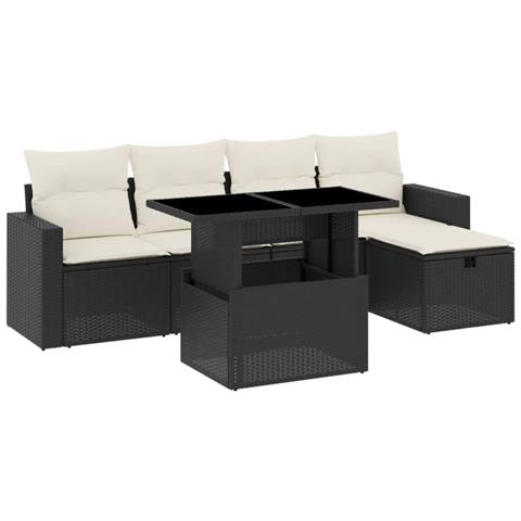 Set Divano da Giardino 6 pz con Cuscini Nero in Polyrattan - Foto 1