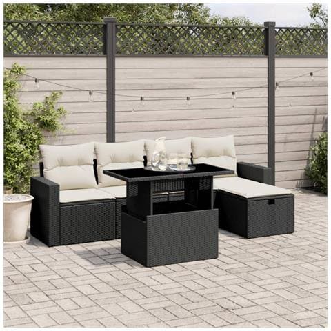 Set Divano da Giardino 6 pz con Cuscini Nero in Polyrattan - Foto 2