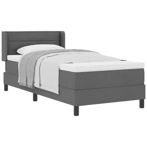 Letto con Box Spring e Materasso Grigio Scuro 80x200 cm Tessuto, Design Testata Lines Grigio Scuro 80 cm Tessuto - Foto 1