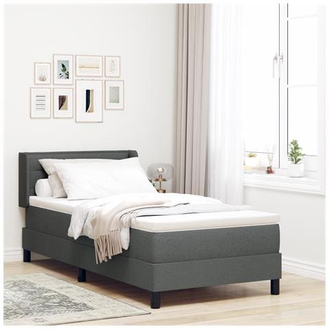 Letto con Box Spring e Materasso Grigio Scuro 80x200 cm Tessuto, Design Testata Lines Grigio Scuro 80 cm Tessuto - Foto 2