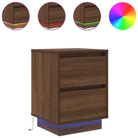 Comodino con Luci LED Rovere Marrone 38x34x50 cm - Foto 1