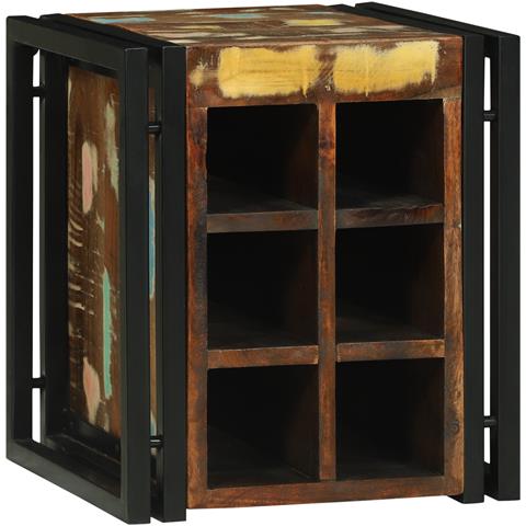 Porta Bottiglie 34.5x35x39 cm Legno Massello di Recupero - Foto 1