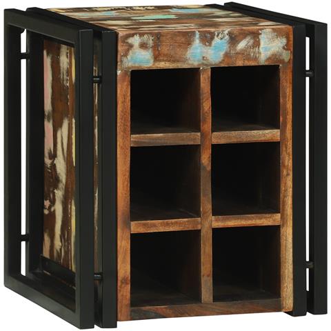 Porta Bottiglie 34.5x35x39 cm Legno Massello di Recupero - Foto 2