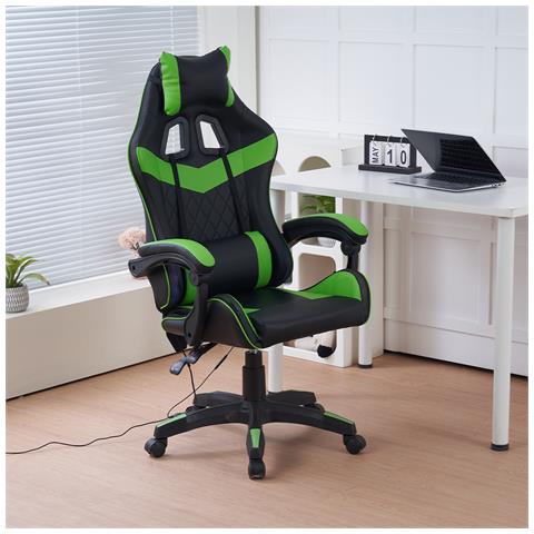 Sedia Gaming Da Scrivania Verde E Nera Con Led Rgb Altezza Regolabile 106-116cm - Foto 5