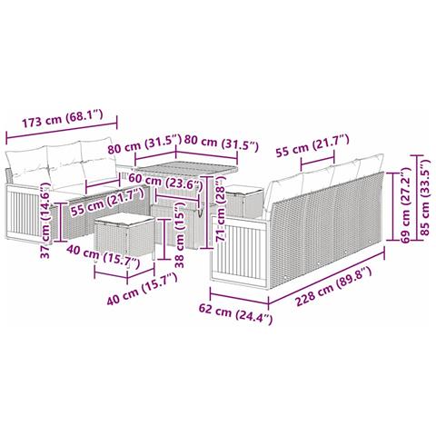 Set Divano da Giardino 10 pcs Grigio 80 x 80 x 71 cm - Foto 9