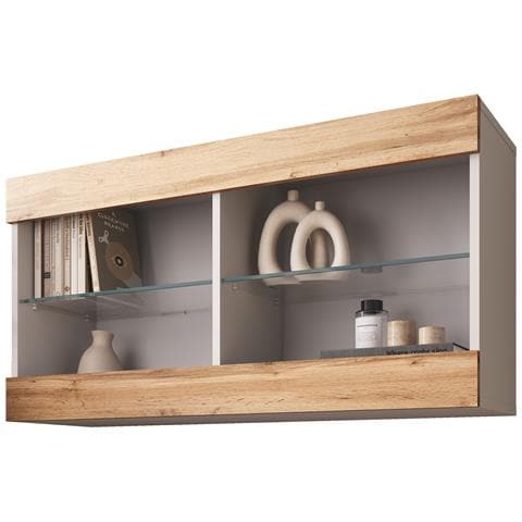 Komodee Tivoli Horizontal 100 Vetrina Sospesa, Bianco/rovere Wotan, Senza Led, Larghezza 100 Cm X Altezza 50 Cm X Profondità 29 Cm, Per Soggiorno, Sala Da Pranzo - Foto 3