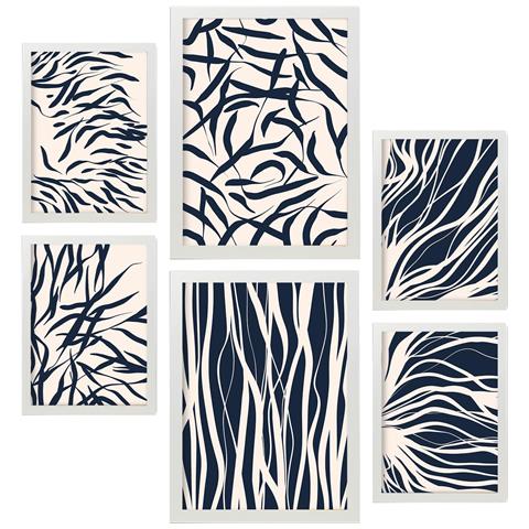 Set Di 6 Stampe Bland Arts In Form Abstracts Dipinti Decorativi Estetici Per Il Tuo Soggiorno, Camera Da Letto, Casa A3 & A4 Cornice Bianca - Foto 1