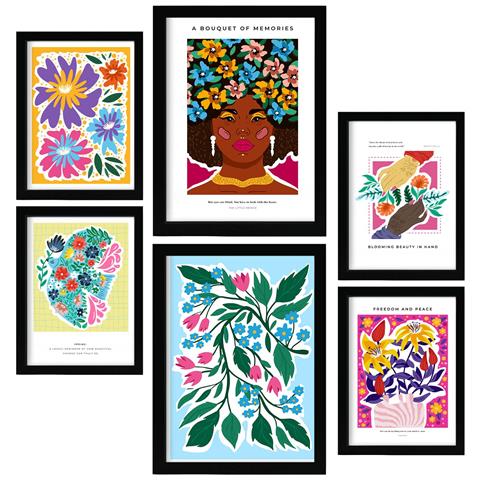 Set Di 6 Stampe Foglio Di Poster Affascinante Galleria D'arte Astratta Dipinti Decorativi Per Il Tuo Soggiorno Stampe Artistiche Da Parete Per La Casa A3 & A4 Senza Cornice - Foto 1