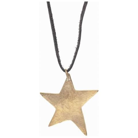 Collana Lunga, Grande Stella Dorata, Pelle Nera, 80 Cm - Foto 2