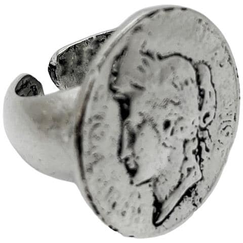 Anello A Forma Di Moneta In Zama Placcato Con 7 Micron Di Argento Sterling Con Effetto Anticato. Misura 16 - Foto 1