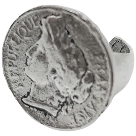 Anello A Forma Di Moneta In Zama Placcato Con 7 Micron Di Argento Sterling Con Effetto Anticato. Misura 16 - Foto 2