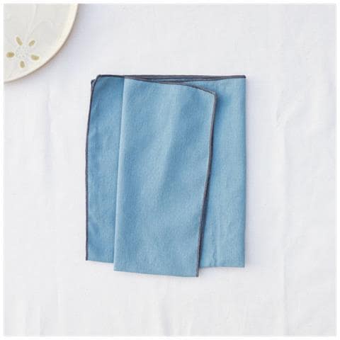 Set Di 12 Tovaglioli In Cotone Con Bordo Orlato - Decorazione Tavola Tinta Unita Blue - Foto 1