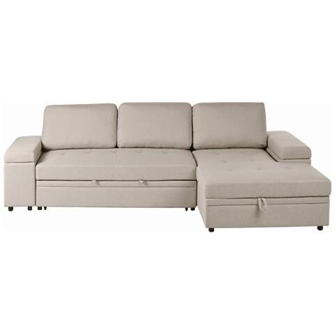 Divano Letto Angolare 3 Posti Hrisey Lino Sintetico Beige Lato Sinistro - Foto 2