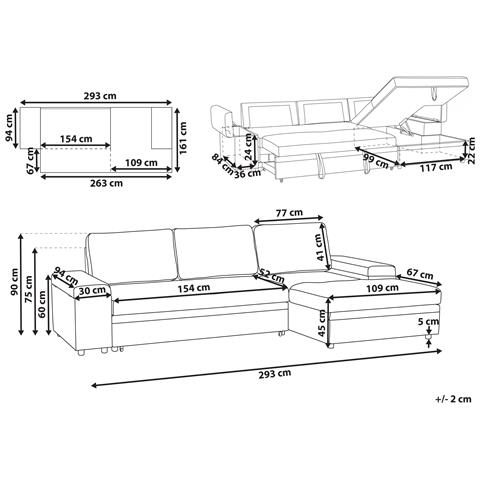 Divano Letto Angolare 3 Posti Hrisey Lino Sintetico Beige Lato Sinistro - Foto 5