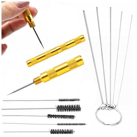Set Di Accessori Per Pulizia Pistola A Spruzzo - 5 Spazzole Metalliche + Punteruolo Dorato | Alta Durata E Precisione | Manutenzione Pistola Verniciatura - Foto 1