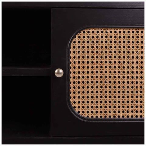 Credenza In Legno E Rete Di Bambù Con Due Ante Nere 152,5x38x81h - Foto 7