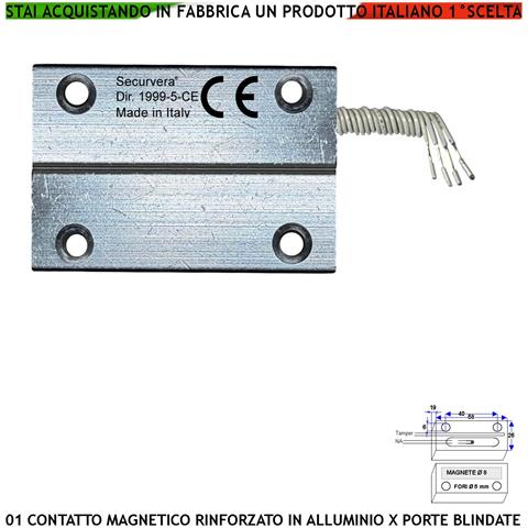 Sensore Magnetico Corrazzato In Alluminio Con Fori Di Fissaggio Per Porta Blindata Contatto Allarme Reed Nc Sensibilit - Foto 1