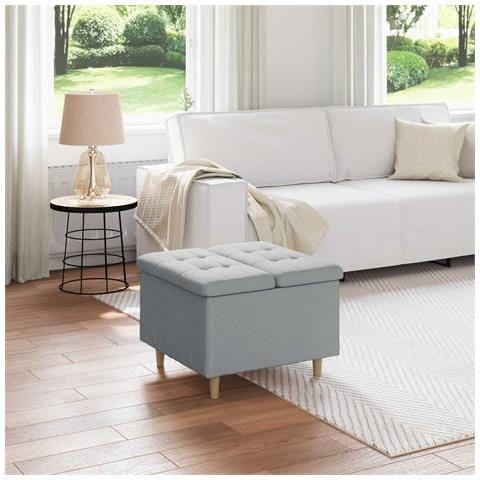 Pouf contenitore Grigio chiaro 60 x 60 x 45 cm Tessuto - Foto 2