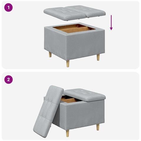 Pouf contenitore Grigio chiaro 60 x 60 x 45 cm Tessuto - Foto 9