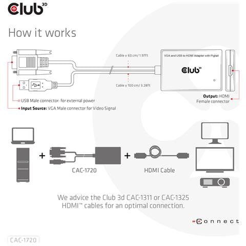 CAC-1720 cavo e adattatore video 0,6 m HDMI tipo A (Standard) VGA (D-Sub) + USB Nero - Foto 2
