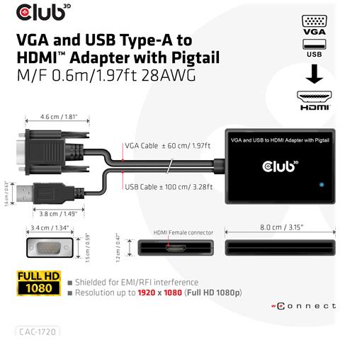 CAC-1720 cavo e adattatore video 0,6 m HDMI tipo A (Standard) VGA (D-Sub) + USB Nero - Foto 4