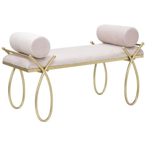 Panca Ribbon In Velluto Rosa Con Struttura Oro E Cuscini Cilindrici 112,5x49x53 Cm - Foto 1