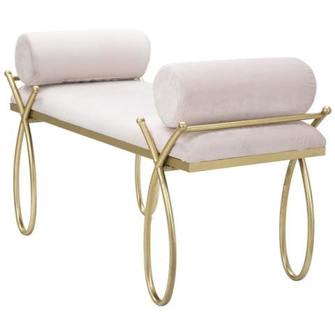Panca Ribbon In Velluto Rosa Con Struttura Oro E Cuscini Cilindrici 112,5x49x53 Cm - Foto 2