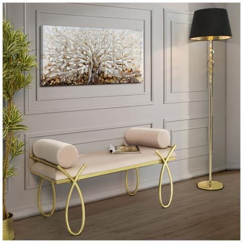 Panca Ribbon In Velluto Rosa Con Struttura Oro E Cuscini Cilindrici 112,5x49x53 Cm - Foto 8