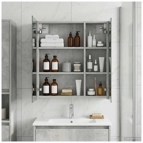 Mobiletto per specchio da bagno con lo scaffale Grigio cemento - Foto 2