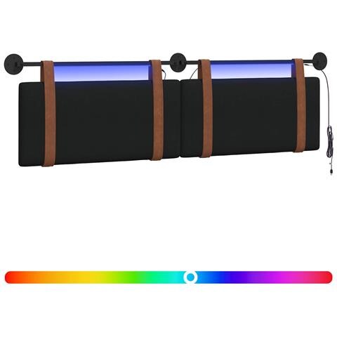 Testiera sospesa Con luce LED Nero PU Antico - Foto 1
