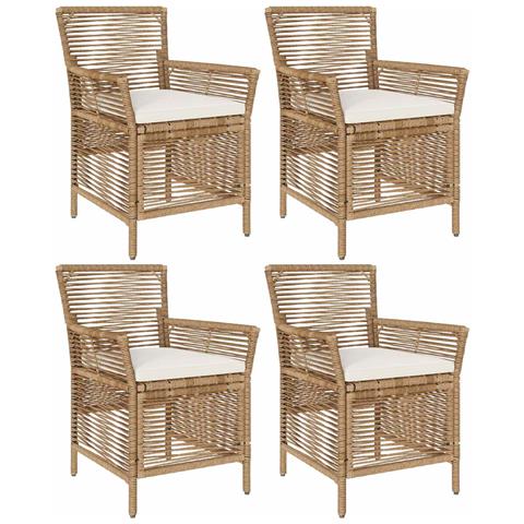 Sedia da esterno con cuscino 4 pcs Beige e Crema polyrattan - Foto 1