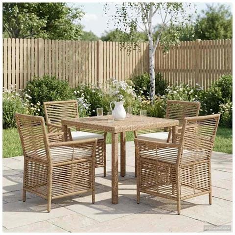 Sedia da esterno con cuscino 4 pcs Beige e Crema polyrattan - Foto 2