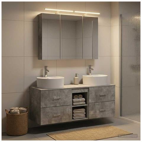 Set di mobili per il bagno 4 pcs Grigio Cemento - Foto 2
