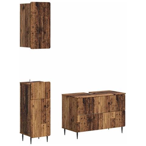 Set di armadietti da bagno in 3 pezzi ZWOLLE Legno antico - Foto 1
